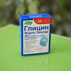 plavo-belo pakovanje glicin fortea od 300mg brenda Evalar od 60 tableta