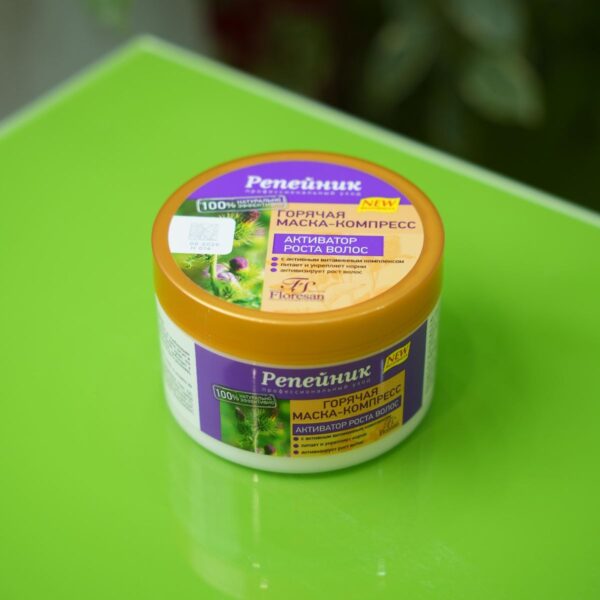 prikaz čičak maske za brz rast kose na zelenoj površini, 450ml