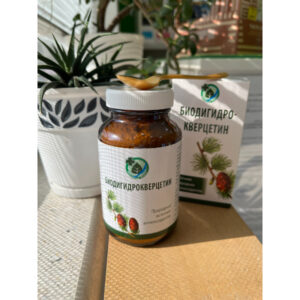 slika prikazuje stvaran izgled biodihidrokvercetina u pakovanju u kom dolazi sa kašičicom za lakše serviranje mere