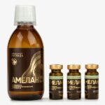 četiri boce koje dolaze u amelan setu za podmlađivanje tela , jedna je 200ml, ostale tri u po gram