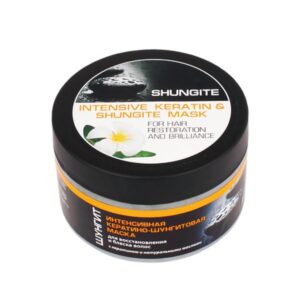 crno pakovanje maske sa keratinom i šungitom za sjaj kose od 220ml, proizvođača SHUNGITE