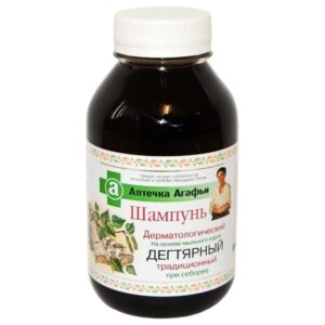 tamna boca od300ml sa belom etiketom šampona protiv seboreje ruskog brenda Recepti bake Agafije
